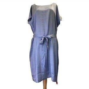 Eileen Fisher LRKSP Blue Ballet NK Silk Blend Belted Dress Size M
